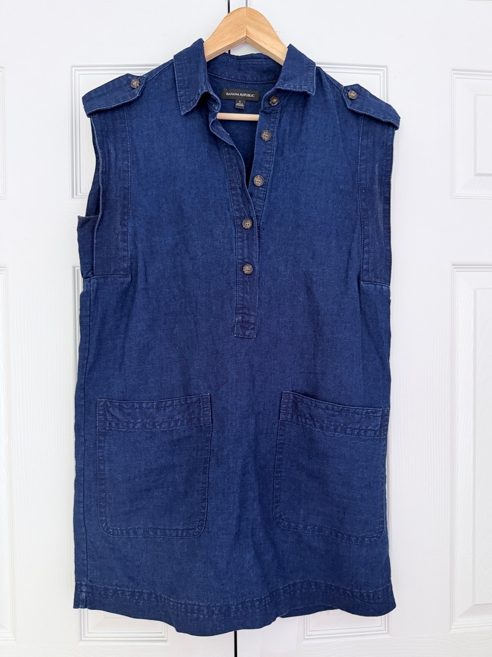 Banana Republic Dark Blue Sleeveless Denim Shift Dress
